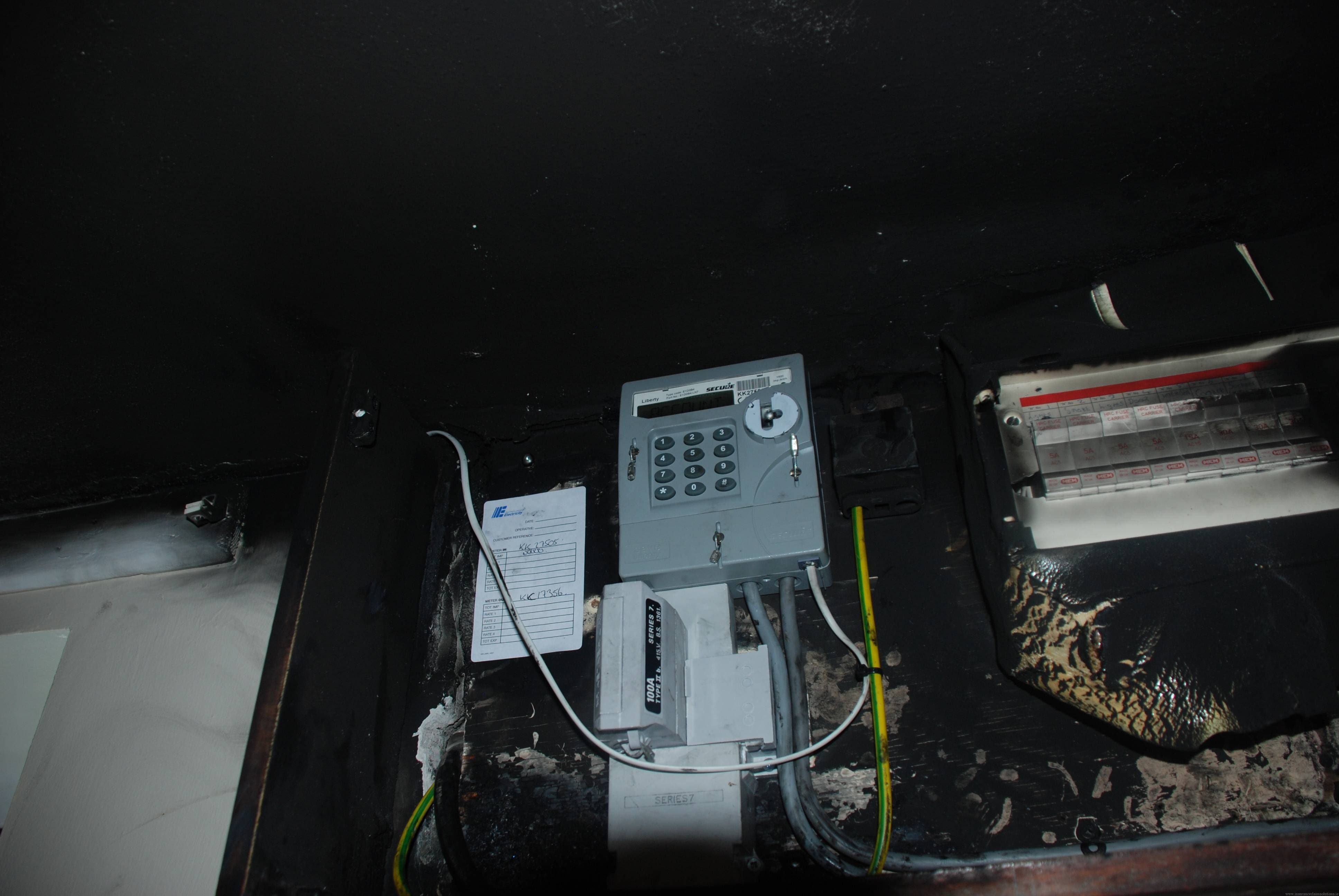 Electrical fault causes fire in Northern Ireland fire claim - burnt electrical box