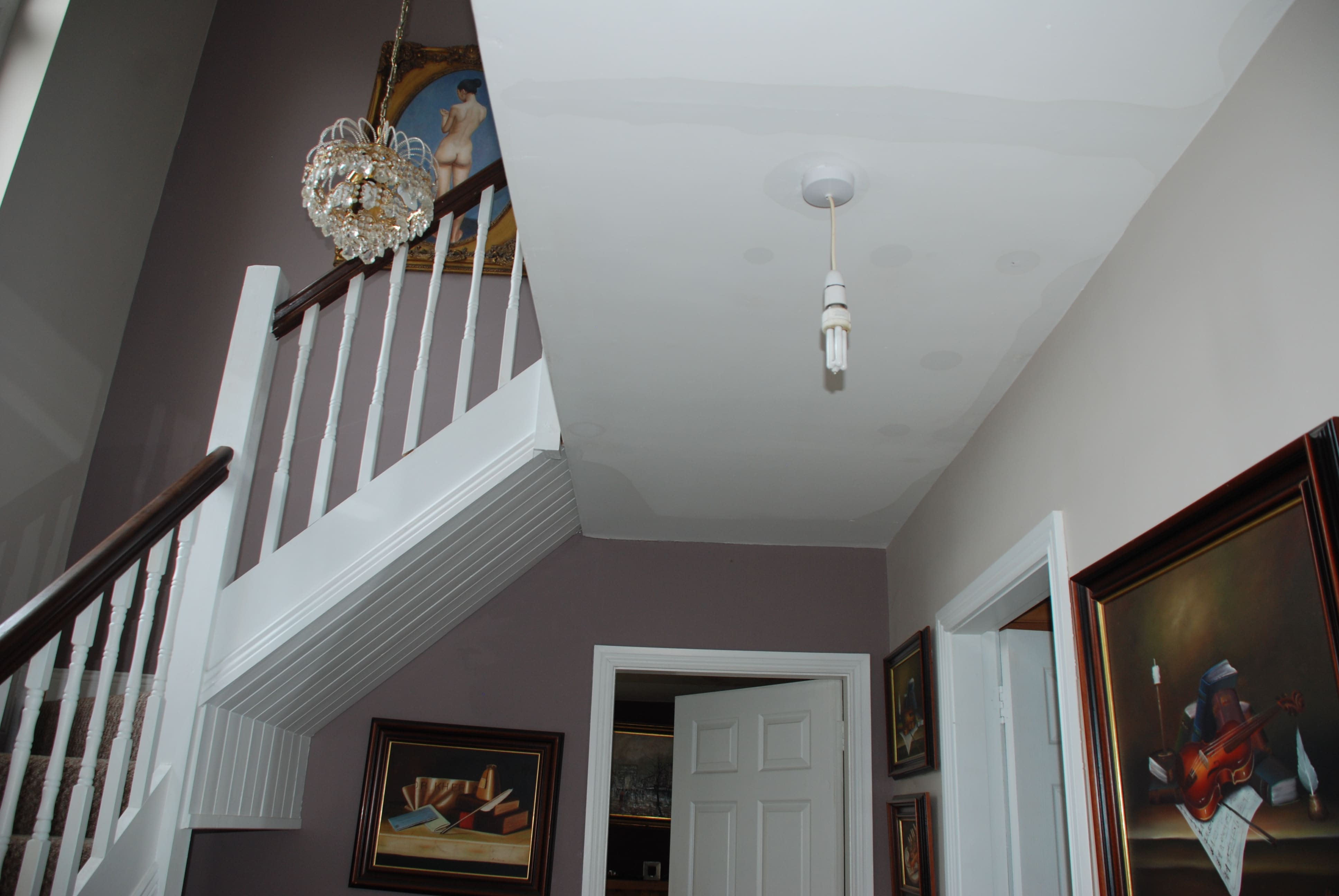 Attic Tank Leak - Burst tank in attic causes major damage 5 Stair well after attic tank leak