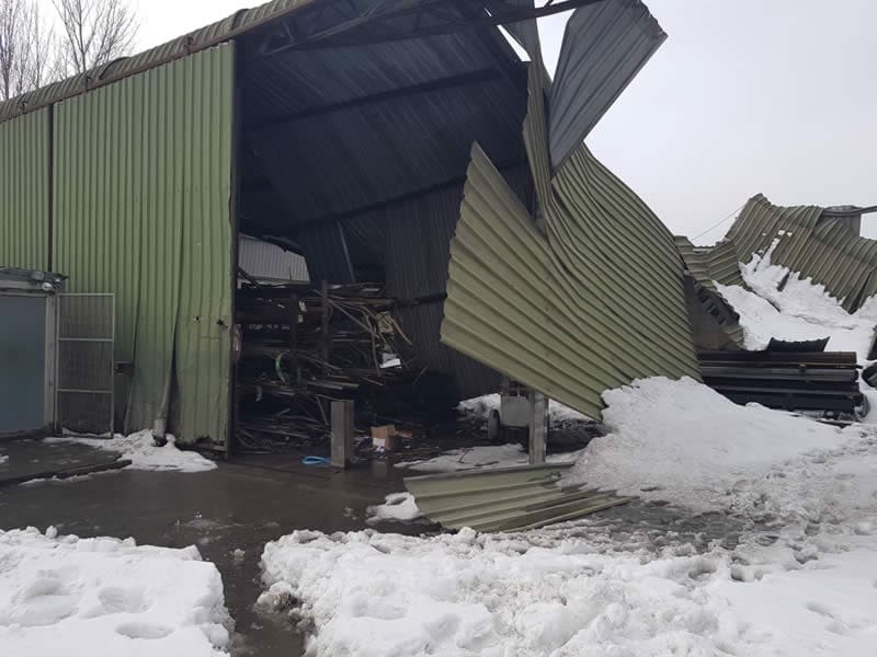 Industrial Unit collapsed due to storm damage and heavy snow load