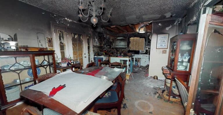 3D scan of smoke and fire damaged room