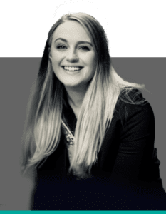Black-and-white headshot of Gaby Cosser, Office Manager at Insurance Claim Solutions, smiling.