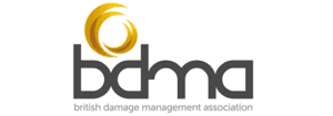 British Damage Management Association logo with full name, displayed as an accreditation badge across Insurance Claim Solutions pages.