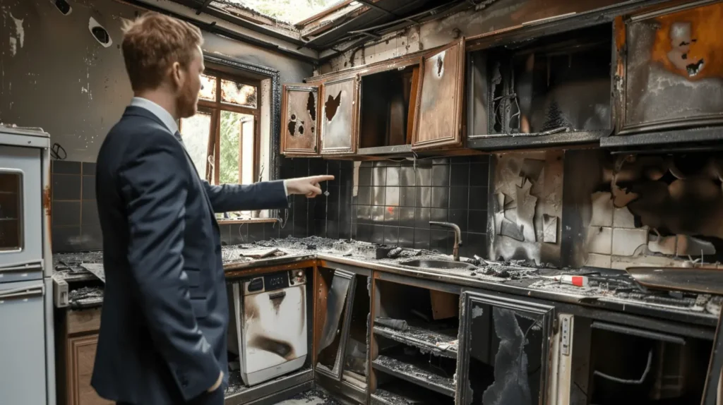 what is an insurance assessor? blog image man in destroyed kitchen 