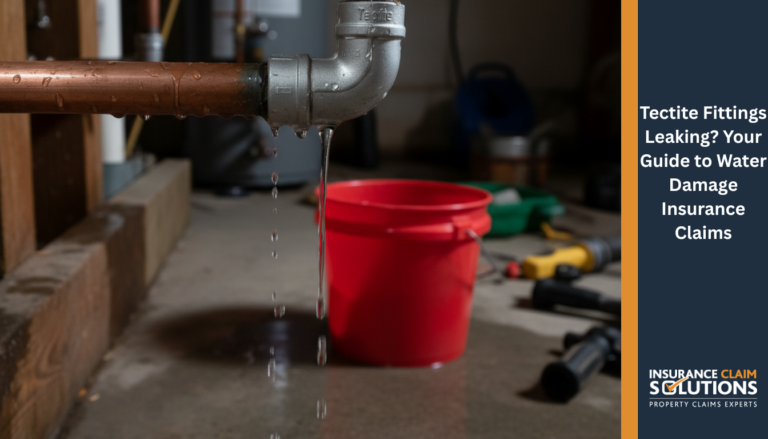 A water dripping from a tectite fitting connecting copper pipes in a utility area, falling into a red bucket below.