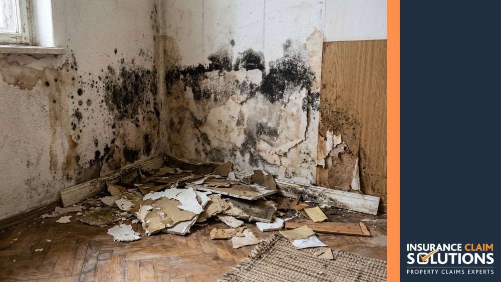 First 24 Hours After Flood Damage: A Step-by-Step Guide 5 mould damage at a corner of an Irish property with some rubble in the corner | First 24 Hours After Flood Damage: A Step-by-Step Guide