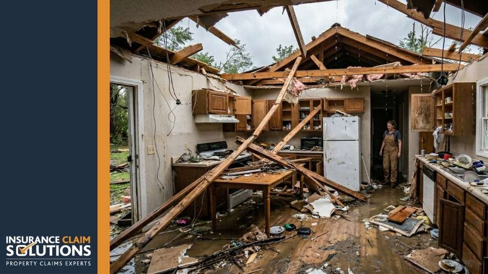 First 24 Hours After Flood Damage: A Step-by-Step Guide 4 woman standing inside a storm damaged home with most of the roof gone | First 24 Hours After Flood Damage: A Step-by-Step Guide